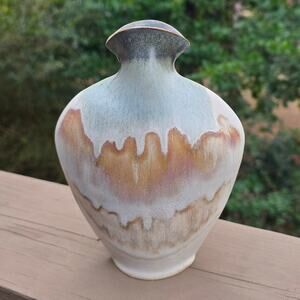 Hoffman Vase VTG Studio Pottery Art Sherry David 1998 Signed Green Brown Drip